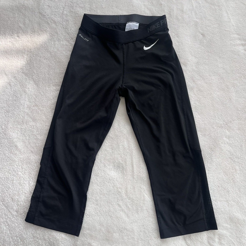 Nike Pro‎ Cropped Legging Women S Small Black Dri-Fit Mesh Back Workout Training